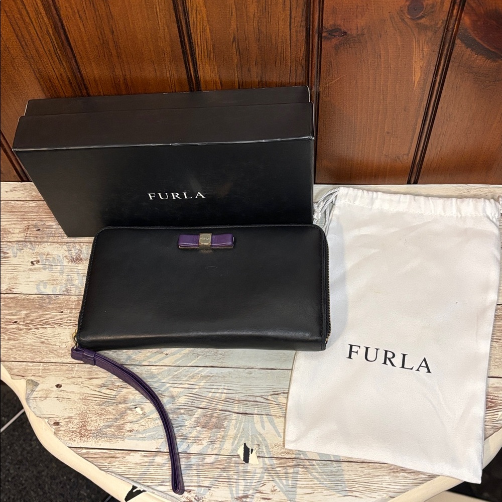 Furla Black Wallet with Purple Accent